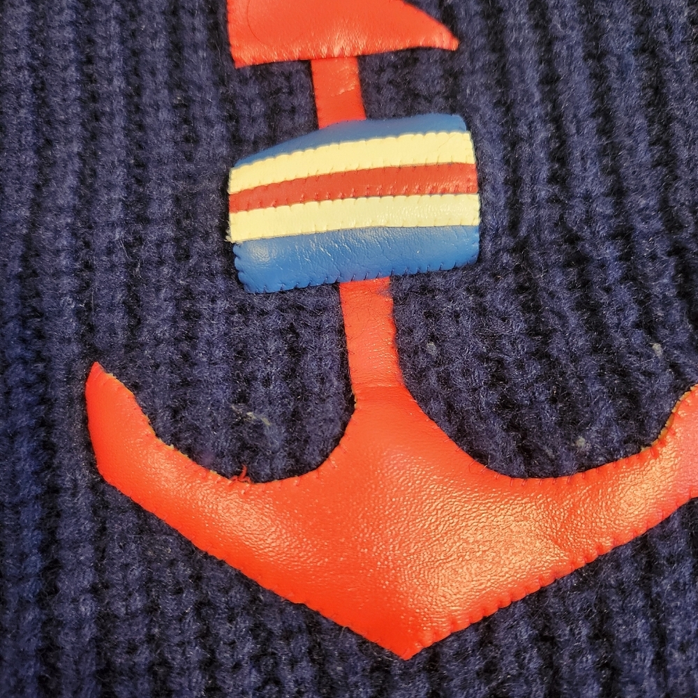 Vintage Ownen Navy Rib Knit Nautical Anchor Cardigan Sweater Button Up Womens S - Picture 5 of 11